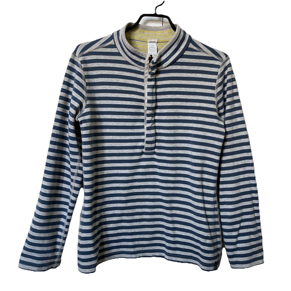 Seasalt Cornwall Keynote Reversible 1/2 Zip Stripe Shirt Womens 8 Organic Cotton